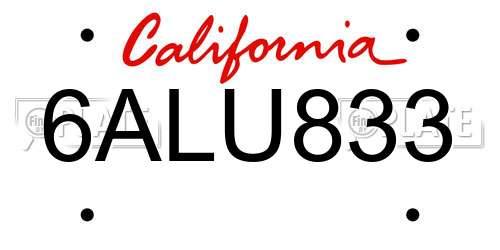 6ALU833 California License Plate