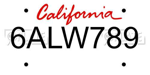 6ALW789 California License Plate