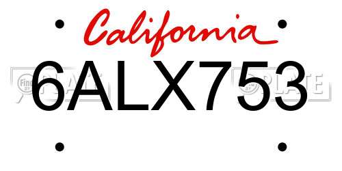 6ALX753 California License Plate