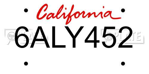 6ALY452 California License Plate