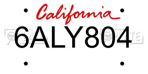 6ALY804 California License Plate