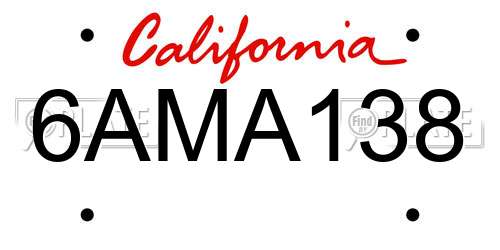 6AMA138 California License Plate