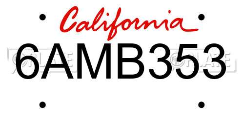 6AMB353 California License Plate