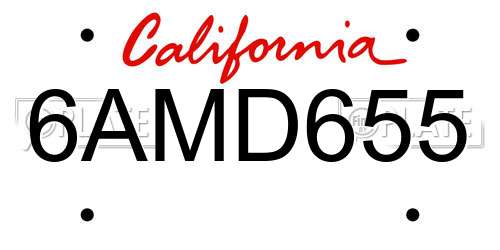 6AMD655 California License Plate