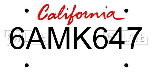 6AMK647 California License Plate