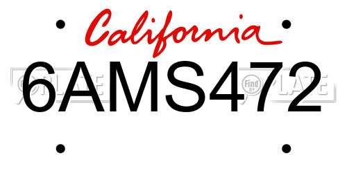 6AMS472 California License Plate