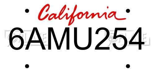 6AMU254 California License Plate
