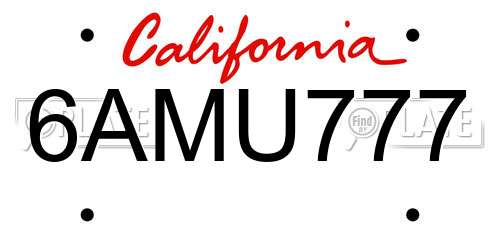 6AMU777 California License Plate
