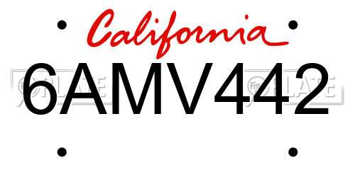 6AMV442 California License Plate