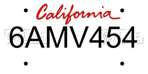 6AMV454 California License Plate