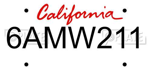 6AMW211 California License Plate