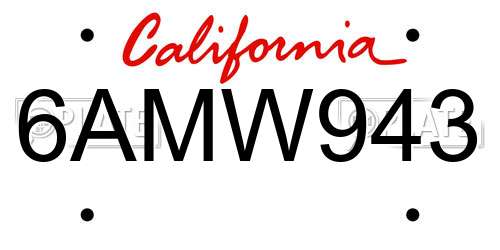 6AMW943 California License Plate