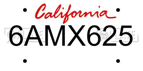 6AMX625 California License Plate
