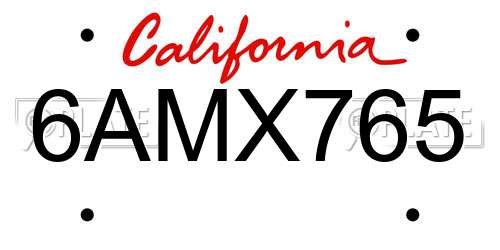 6AMX765 California License Plate