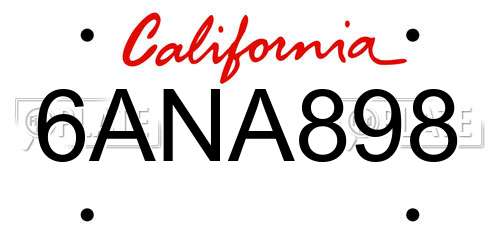 6ANA898 California License Plate