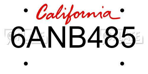 6ANB485 California License Plate