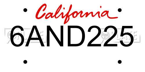 6AND225 California License Plate