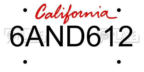 6AND612 California License Plate