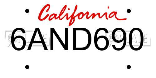 6AND690 California License Plate