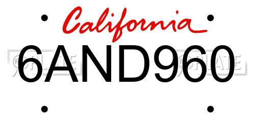 6AND960 California License Plate