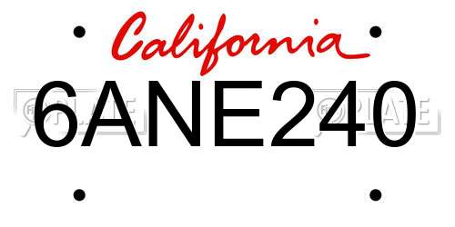 6ANE240 California License Plate
