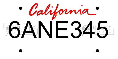 6ANE345 California License Plate