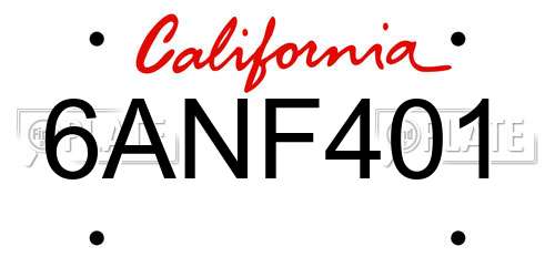 6ANF401 California License Plate