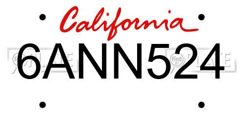 6ANN524 California License Plate