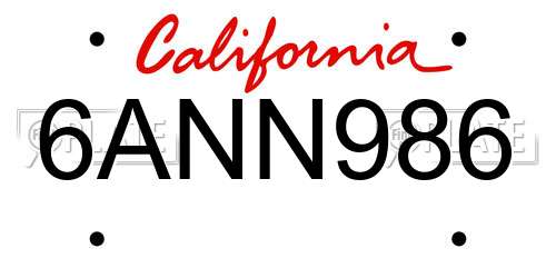 6ANN986 California License Plate