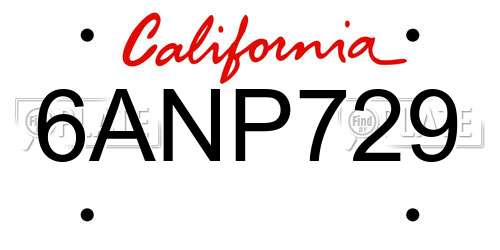 6ANP729 California License Plate