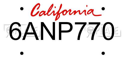 6ANP770 California License Plate