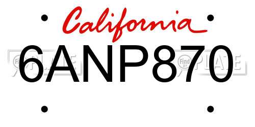 6ANP870 California License Plate
