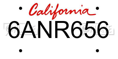 6ANR656 California License Plate