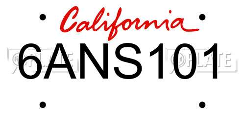 6ANS101 California License Plate