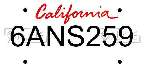 6ANS259 California License Plate