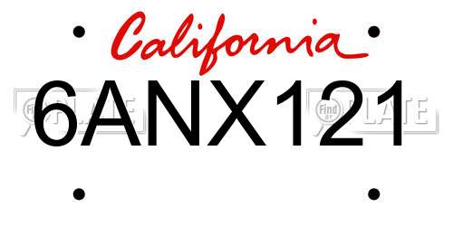 6ANX121 California License Plate