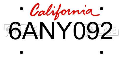 6ANY092 California License Plate