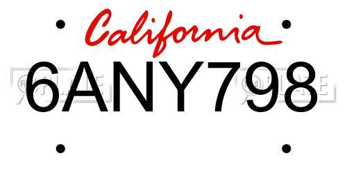 6ANY798 California License Plate