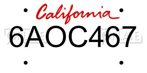 6AOC467 California License Plate