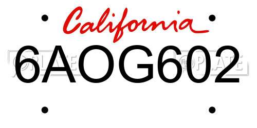 6AOG602 California License Plate