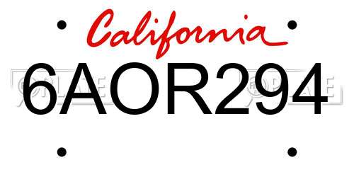 6AOR294 California License Plate