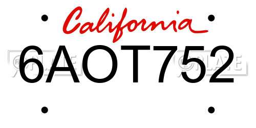 6AOT752 California License Plate