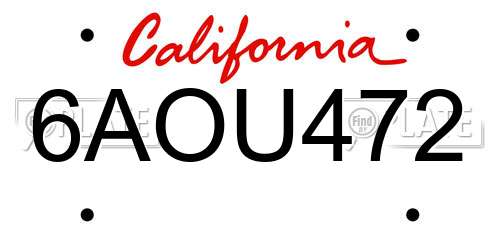 6AOU472 California License Plate