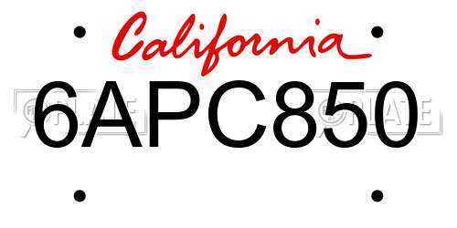 6APC850 California License Plate