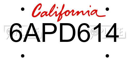 6APD614 California License Plate