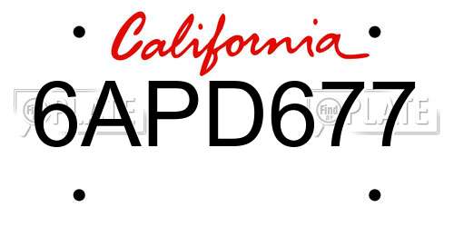 6APD677 California License Plate