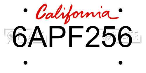 6APF256 California License Plate