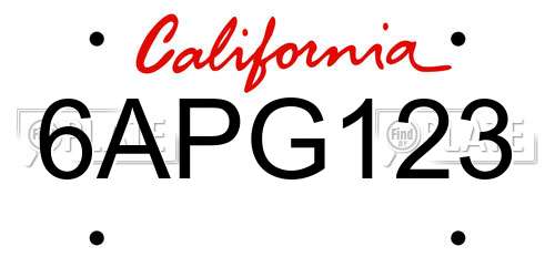 6APG123 California License Plate