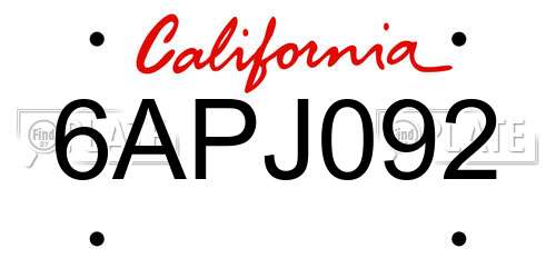 6APJ092 California License Plate