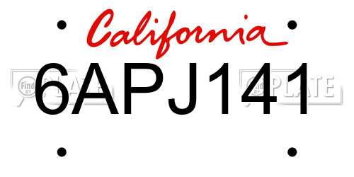 6APJ141 California License Plate